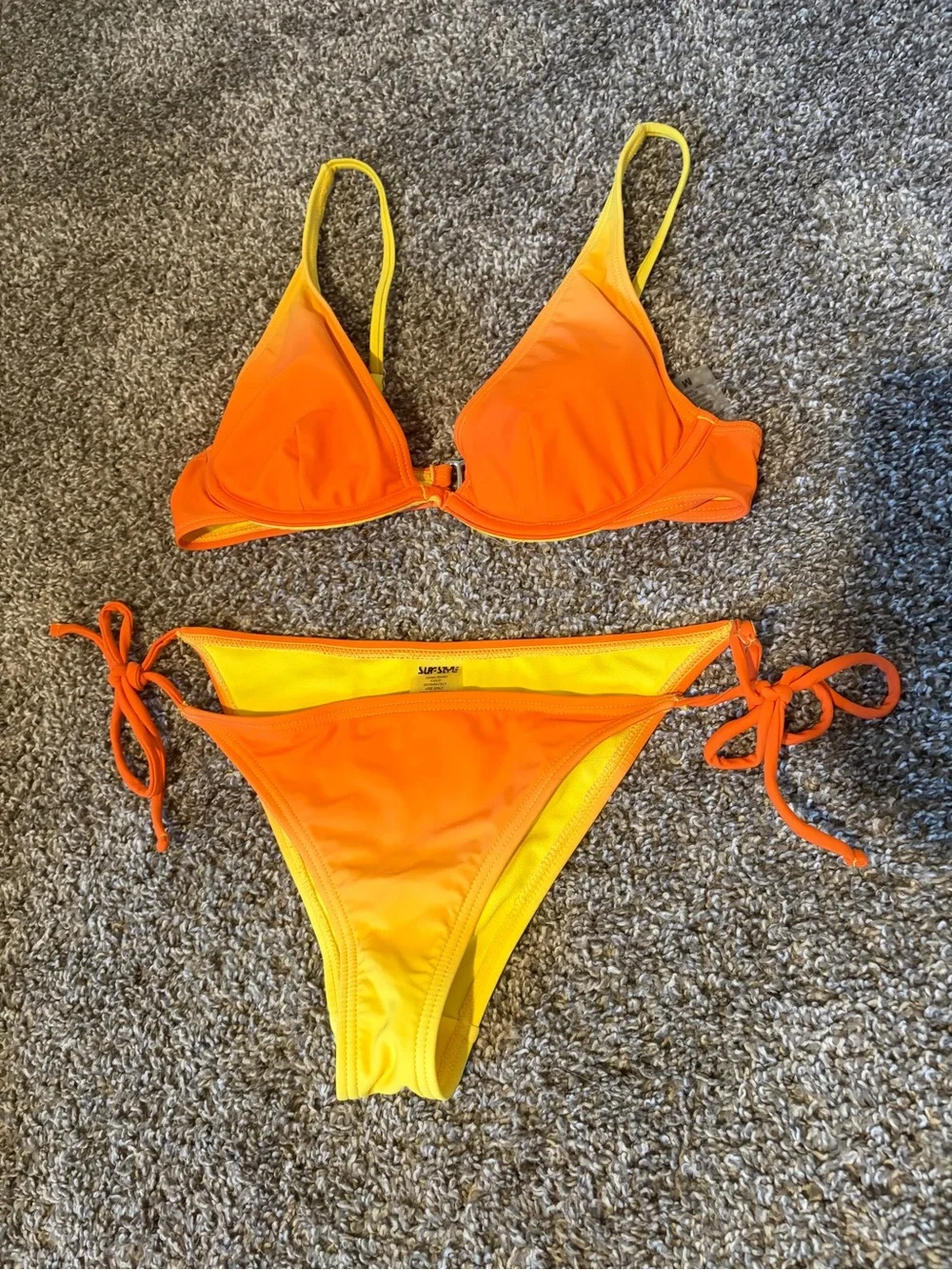 Surf style Women's Orange and Yellow Ombre Tie-Side Bikini Set